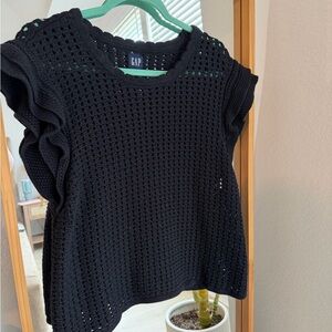 GAP Black Crochet Ruffle Sleeve Top